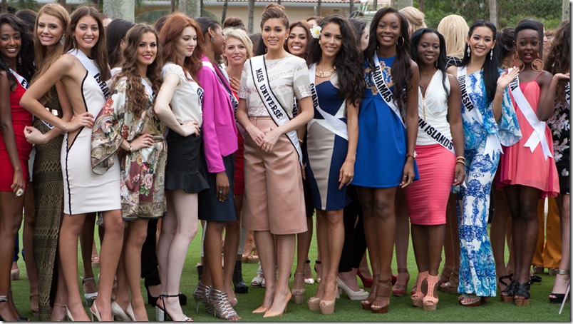 Gabriela Isler, Miss Universe 2013, and the contestants at the 63rd Annual MISS UNIVERSE® Pageant; pose for photographs at the Trump National Doral Miami on January 12, 2015. The 63rd Annual MISS UNIVERSE® Pageant contestants are touring, filming, rehearsing and preparing to compete for the DIC Crown in Doral-Miami, Florida. Tune in to the NBC telecast at 8:00 PM ET on January 25, 2015 live from the FIU Arena to see who will be crowned the 63rd Miss Universe. HO/Miss Universe Organization L.P., LLLP